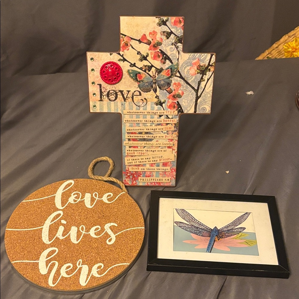 Floral Cross Wall Art with Butterfly Design